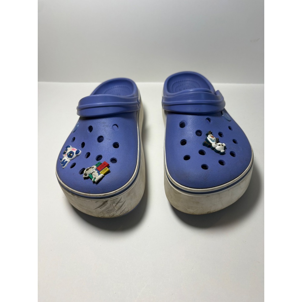 Crocs Crocband Platform Clogs Periwinkle Blue Jibbitz Olaf Snoopy W 7 J/M 5
